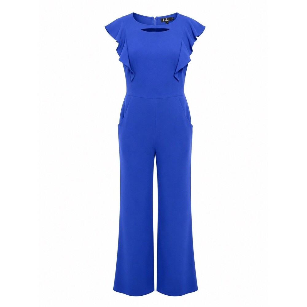 Crystal Sky Blue Wide Leg Jumpsuit Women’s Medium Ruffle Sleeve Career Party